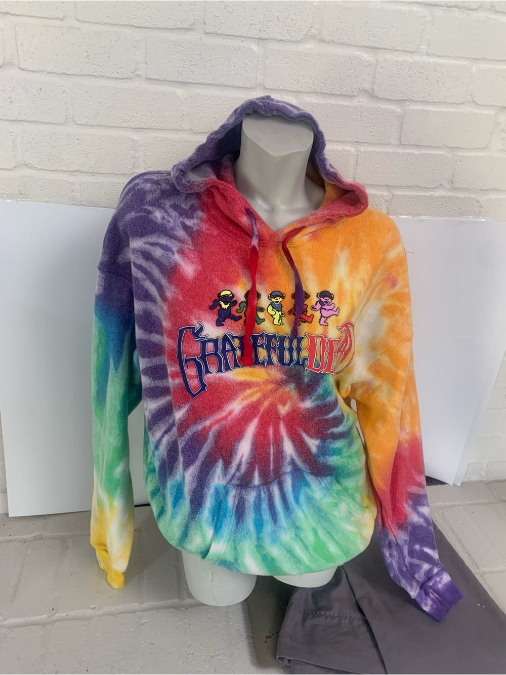 Tie-Dye Multicolor Crewneck Hoodie with Dancing Bears Graphic